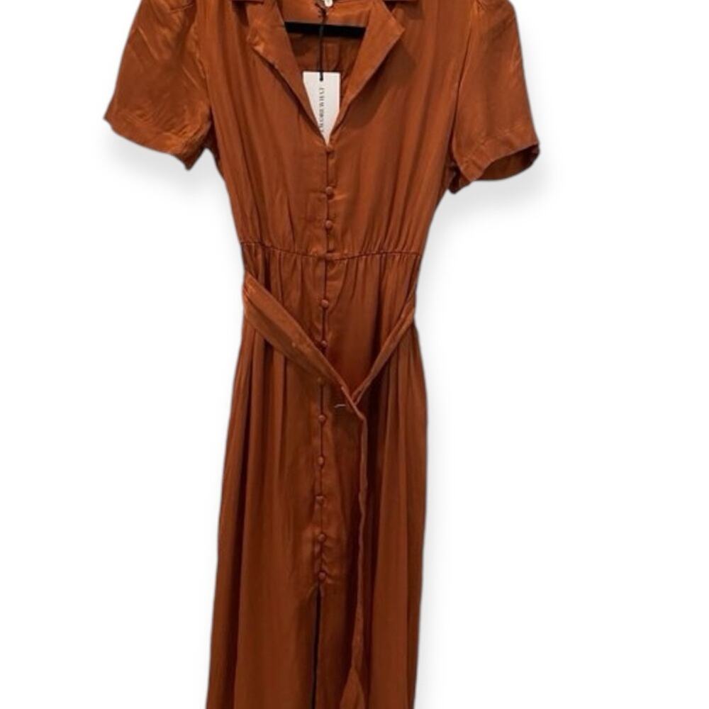 WeWoreWhat Camp Satin Collar Shirt midi Dress Clay NWT 69.00 Size Small - Picture 5 of 7